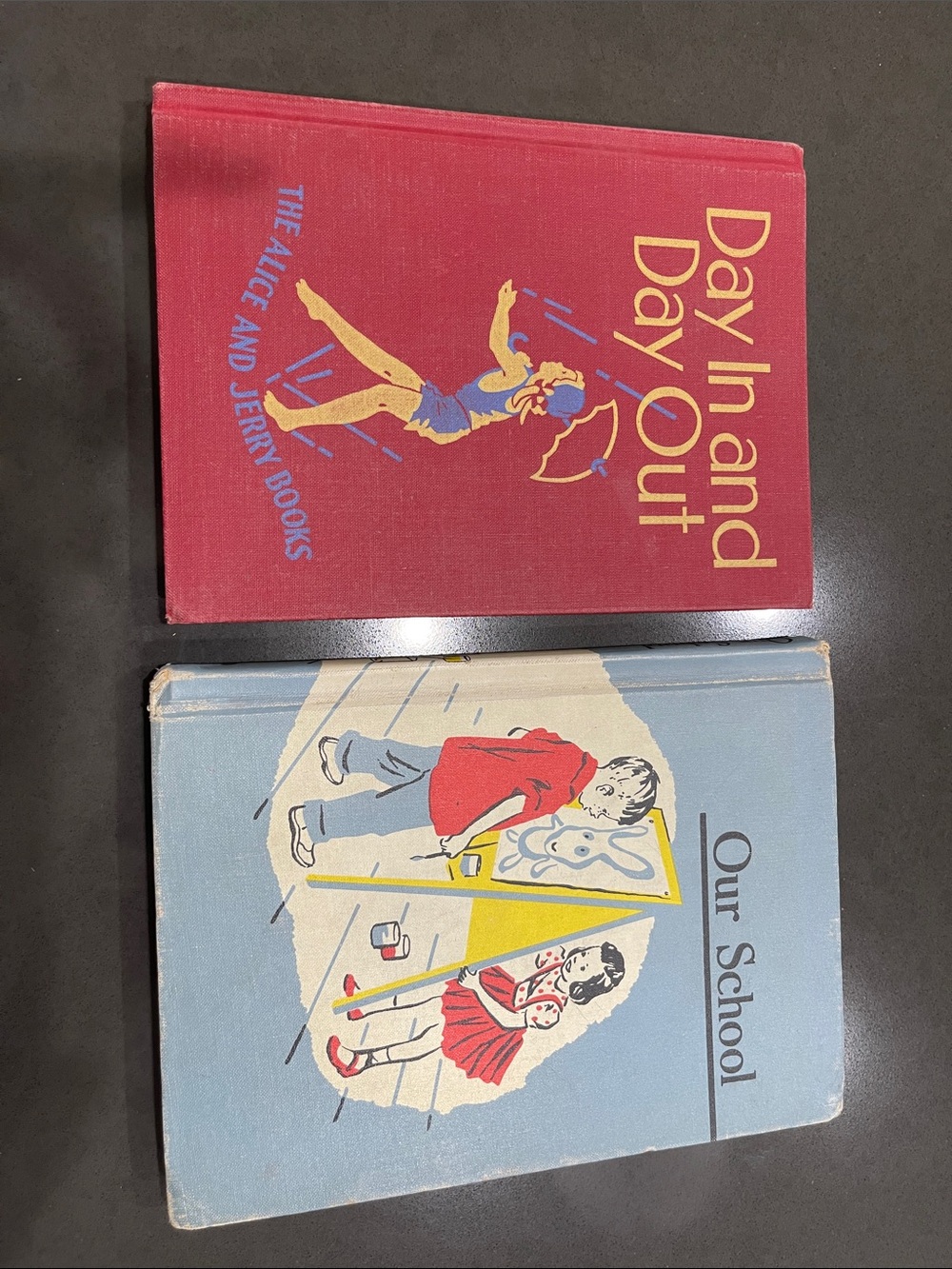Pair of Vintage Children's Hardcover Books - Red & Light Blue